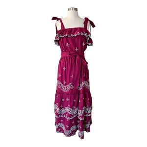 ROBERTA ROLLER RABBIT Peonia Embroidered Eleanor Dress Sleeveless Cotton Large